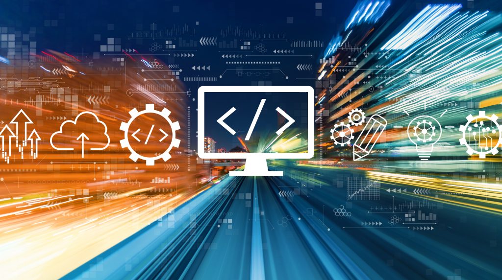 Web development concept with high speed motion blur